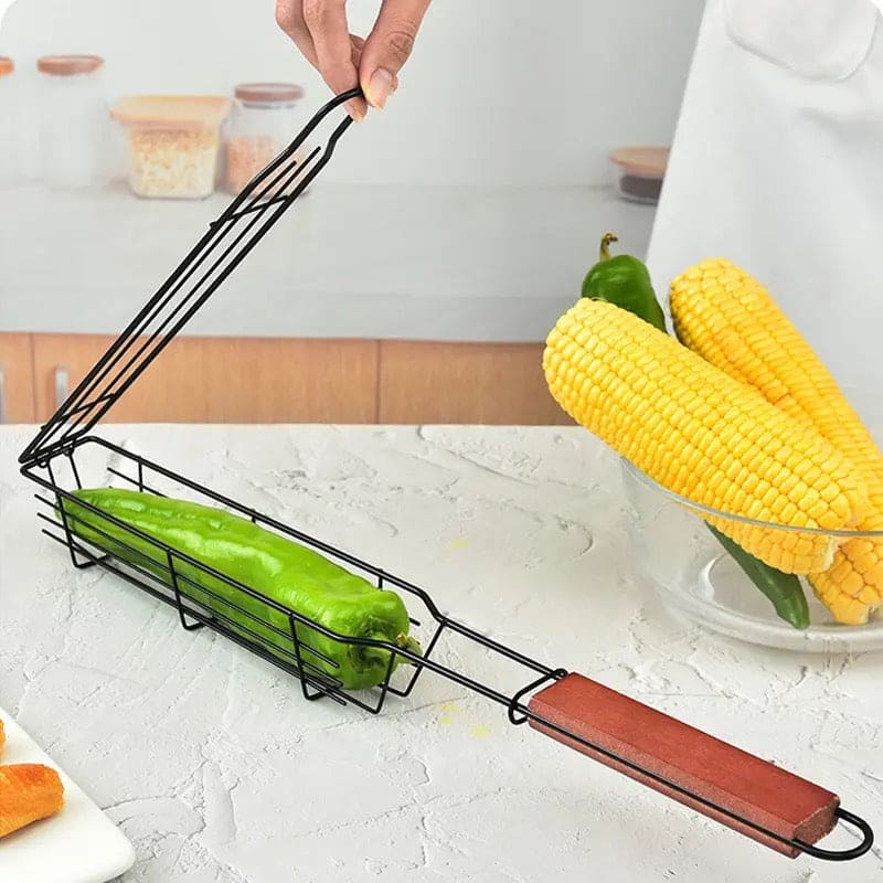 Portable BBQ Grilling Basket, Stainless Steel Nonstick Barbecue Grill Basket, Wooden Handle Barbecue Grill Basket, Barbecue Grill Mesh Rack, Coating Clamp Holder, Barbecue Picnic Camping Tools, Reusable Anti Corrosion Wooden Handle Barbecue Tool Portable BBQ Grilling Basket, Stainless Steel Nonstick Barbecue Grill Basket, Wooden Handle Barbecue Grill Basket, Barbecue Grill Mesh Rack, Coating Clamp Holder, Barbecue Picnic Camping Tools, Reusable Anti Corrosion Wooden Handle Barbecue Tool